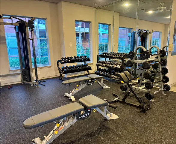 a view of a room with gym equipment