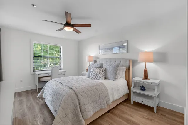 a view of a lake with a big yard