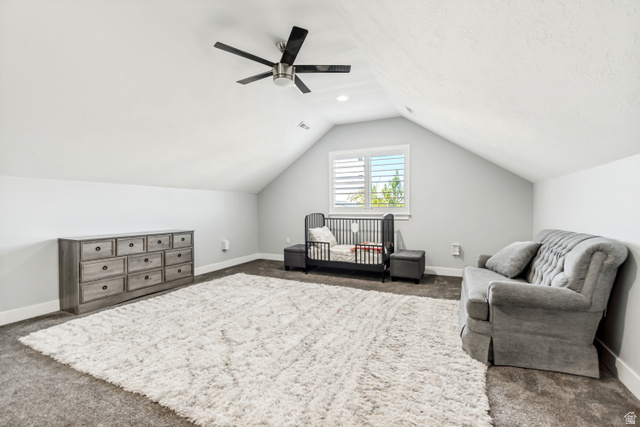 1526 South 500 West Mapleton, UT 84664 - Photo 16 of 54 Sitting room with dark colored carpet and a ceiling fan