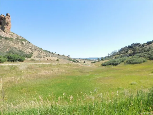 a view of a field with an trees