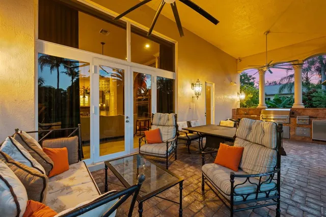 a view of an outdoor space with seating area