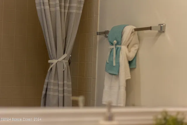 a view of an ocean and a building