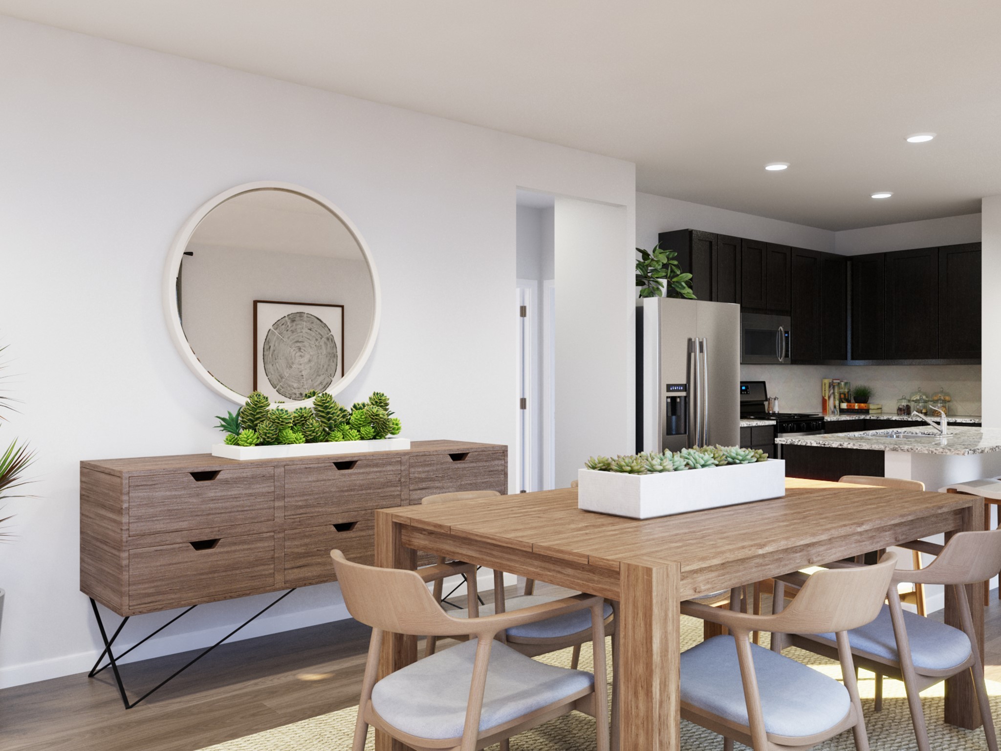13655 Kit Run Splendora, TX 77372 - Photo 22 of 38 a kitchen with stainless steel appliances kitchen island granite countertop a wooden floor and white cabinets