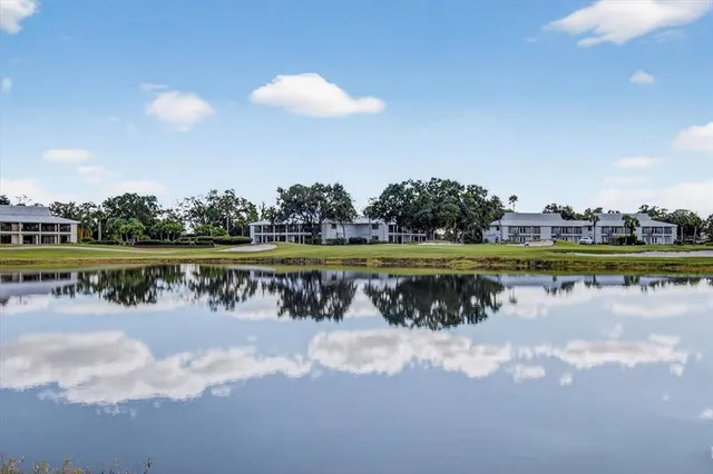 a view of a lake with a city