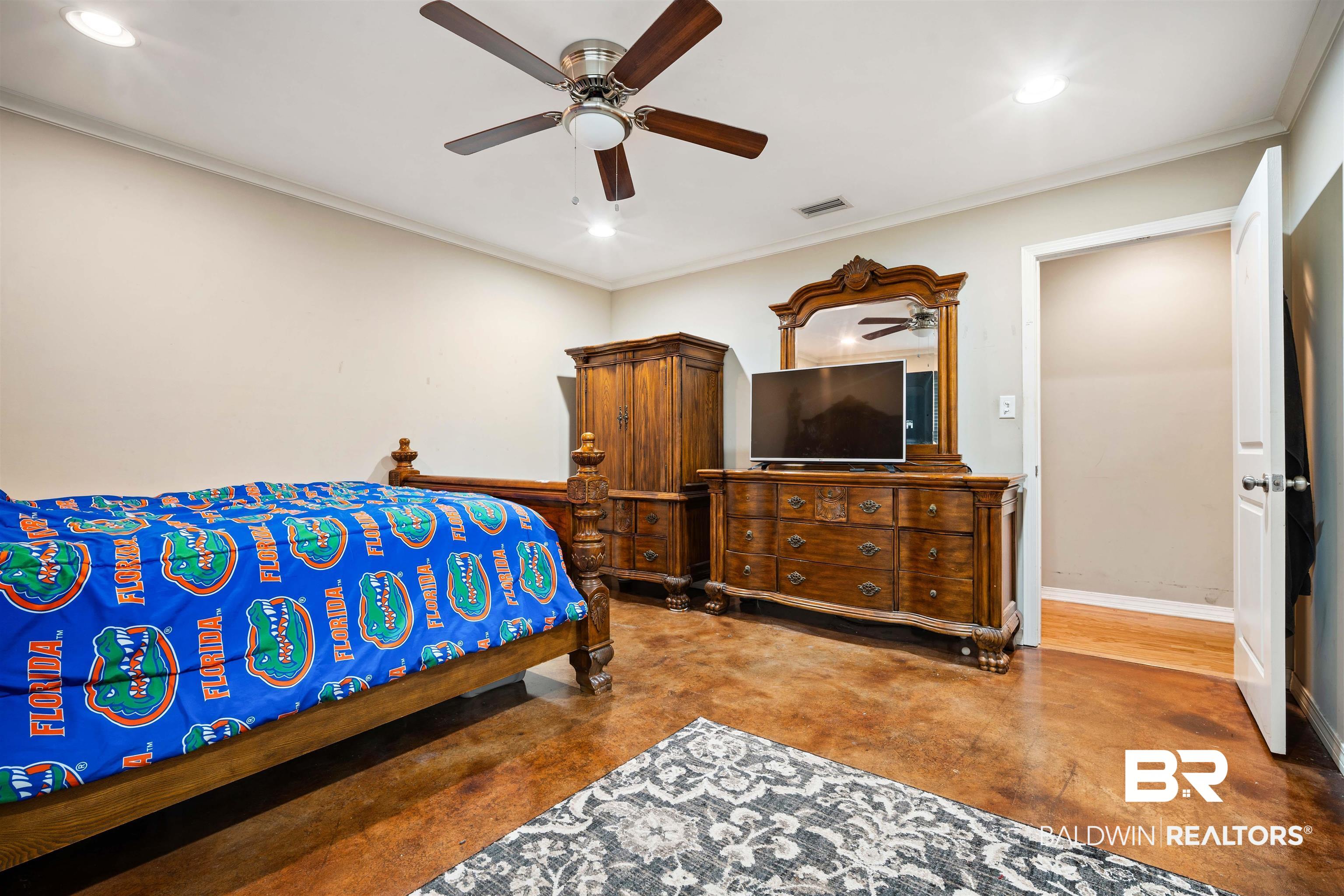 627 Spanish Main Spanish Fort, AL 36527 - Photo 22 of 39 Bedroom with baseboards, visible vents, recessed lighting, and finished concrete floors