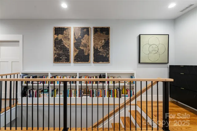 a view of a porch with wooden floor