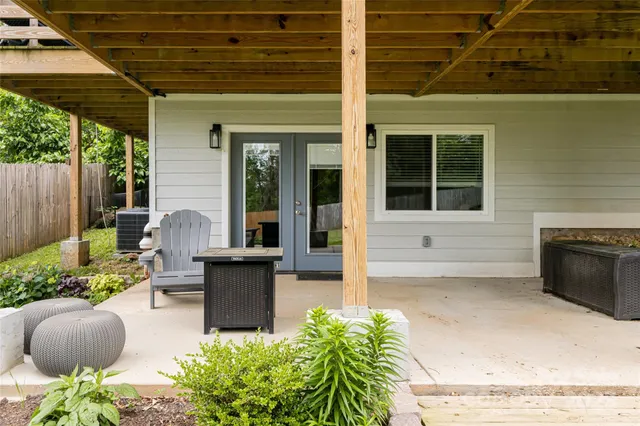 a front view of a house with patio