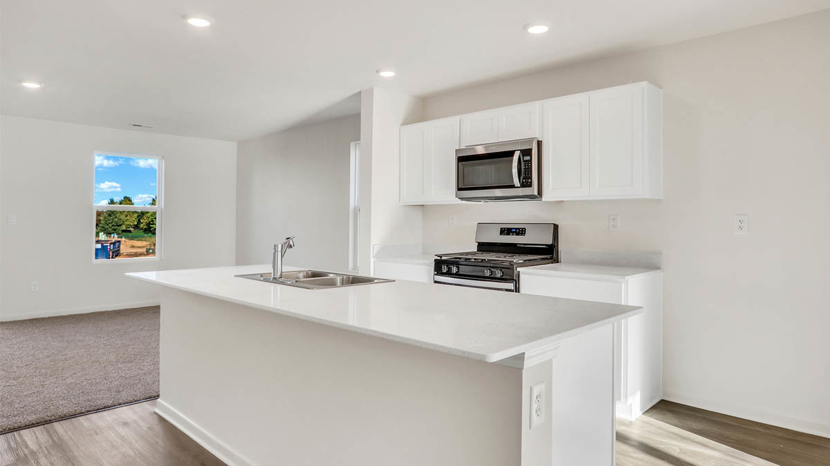 6510 Linden Trail, Unit B Wonder Lake, IL 60097 - Photo 2 of 17 a kitchen with stainless steel appliances a stove top oven a sink a counter top space and cabinets