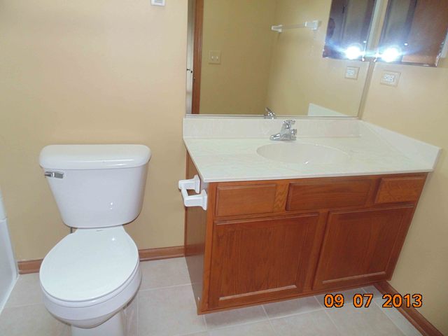 637 Deames Street Plano, IL 60545 - Photo 13 of 18 a bathroom with a toilet a sink and a mirror