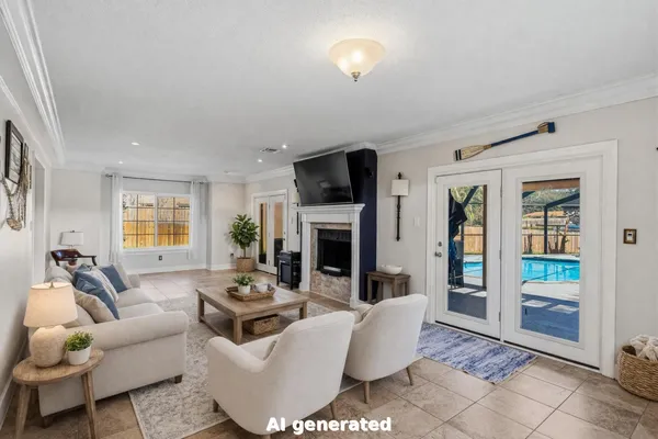 a view of balcony with wooden floor and fence