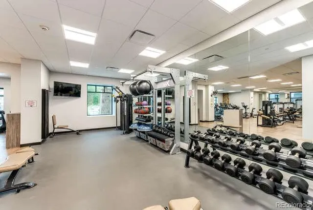 a view of a room with gym equipment