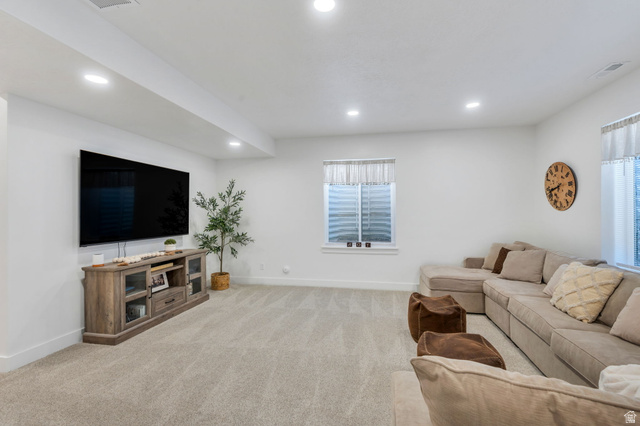 2664 West Maple Street Mapleton, UT 84664 - Photo 28 of 49 Spacious room featuring light gray carpeting, recessed lighting, and white walls