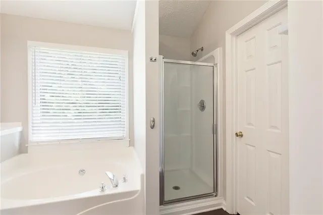a bathroom with a bathtub
