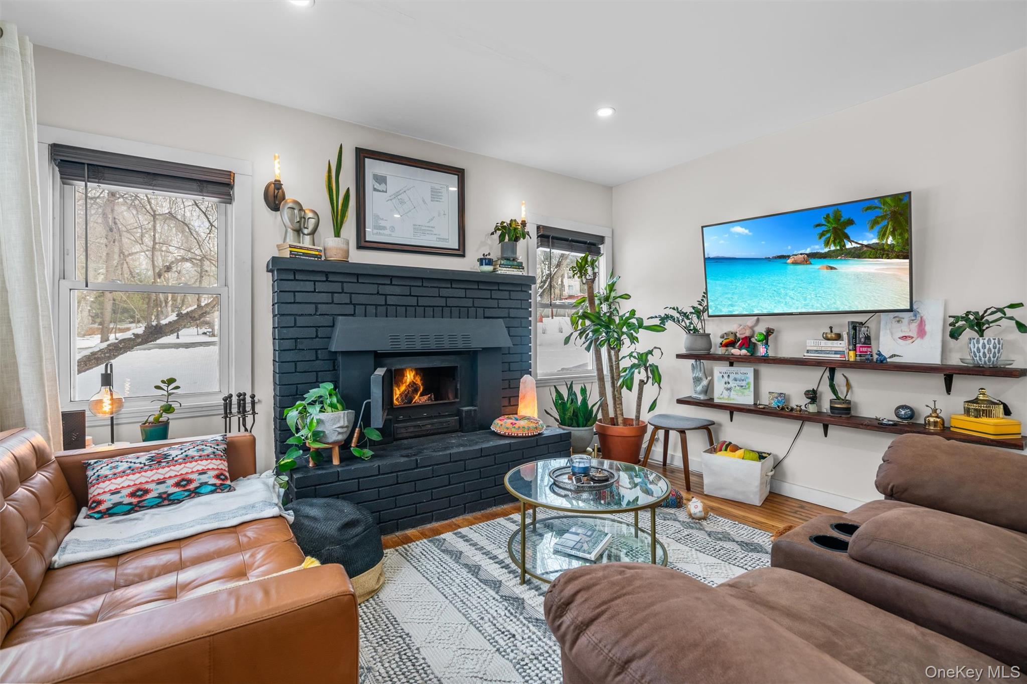 38 Post Hill Road Mountain Dale, NY 12763 - Photo 7 of 27 Living room with hardwood / wood-style flooring and a fireplace