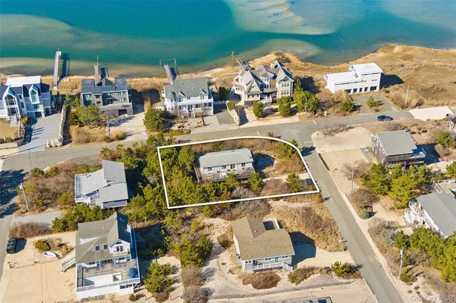an aerial view of a building with outdoor space
