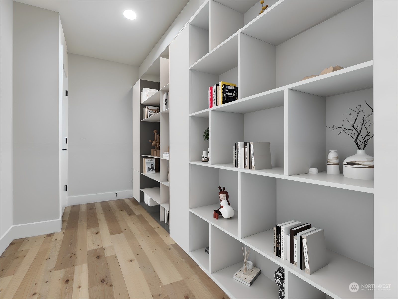 407 Southwest Thistle Street Seattle, WA 98106 - Photo 33 of 40 a room with a wooden floor and shelf