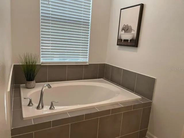 a bathroom with a bathtub