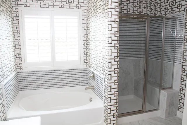 a bathroom with a bathtub