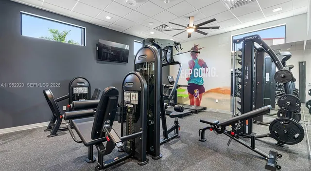 a view of a room with gym equipment