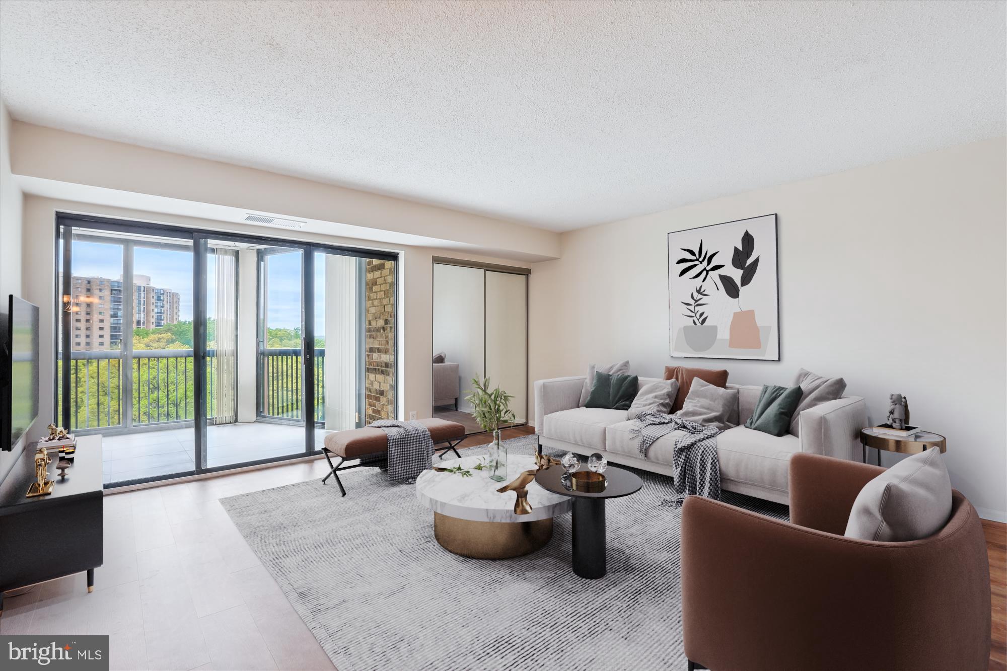 5904 Mt Eagle Drive, Unit 1109 Alexandria, VA 22303 - Photo 3 of 43 a living room with furniture and a floor to ceiling window