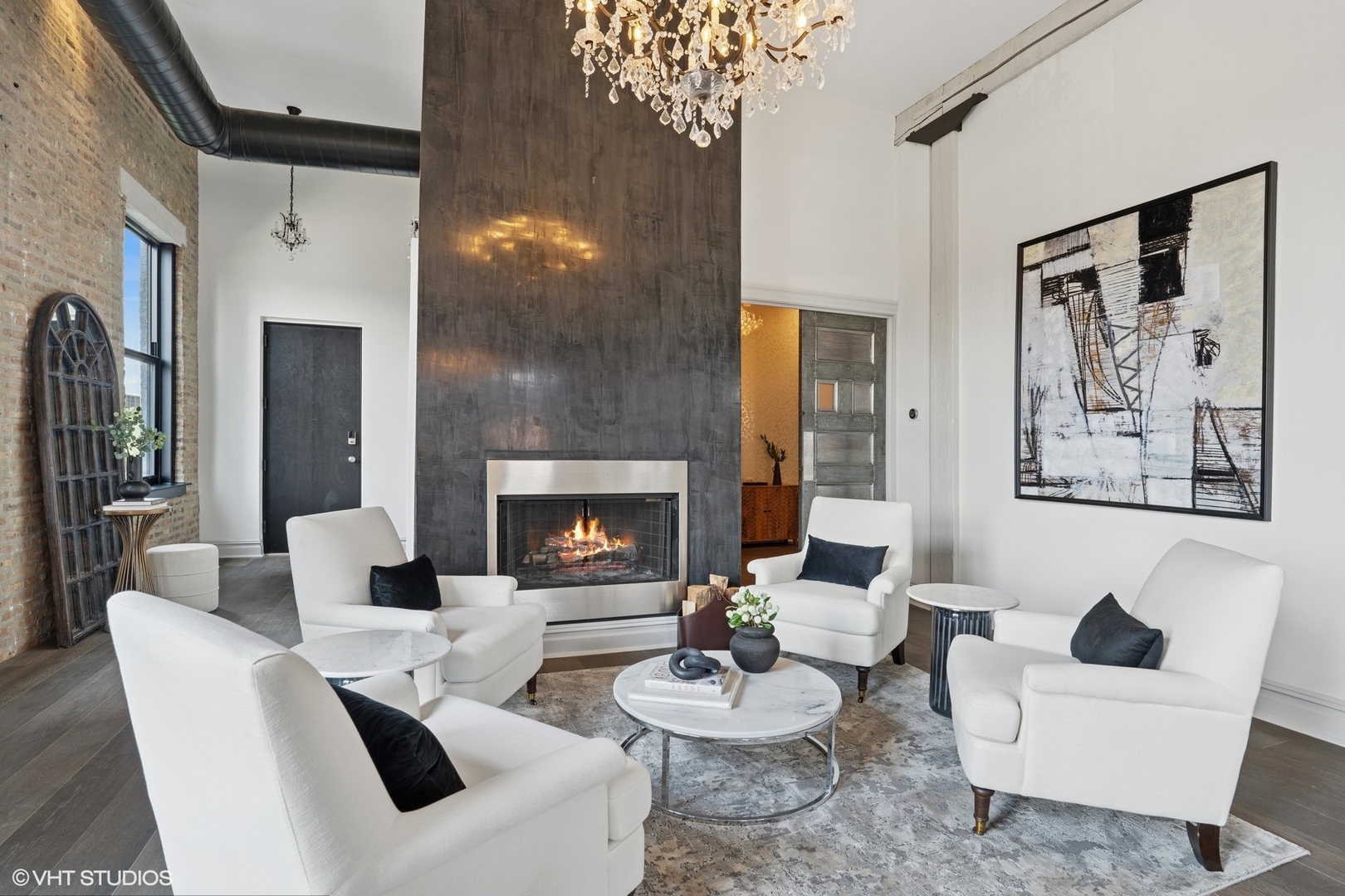 401 North Aberdeen Street, Unit 4S Chicago, IL 60642 - Photo 4 of 33 a living room with furniture and a fireplace