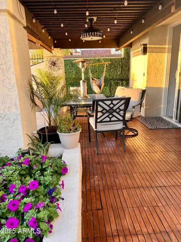 a building outdoor space with seating space