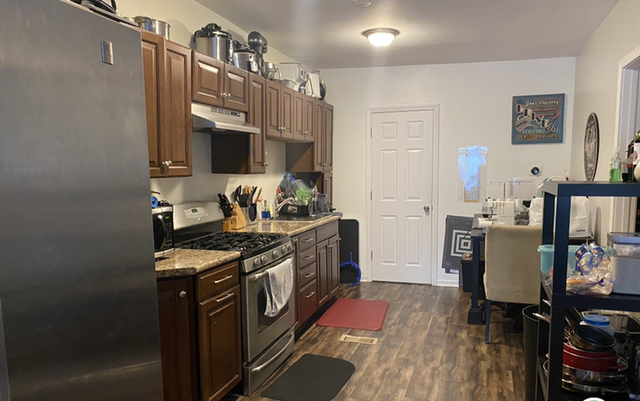 1014 West 19th Street, Unit 1F Chicago, IL 60608 - Photo 8 of 15 a kitchen with stainless steel appliances granite countertop a stove a sink dishwasher and cabinets with wooden floor