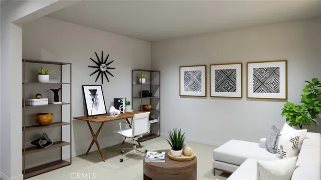 a work room with furniture and wooden floor