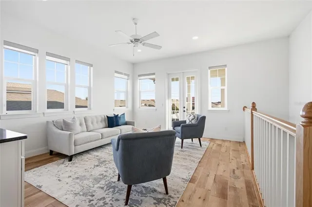 a view of balcony with furniture