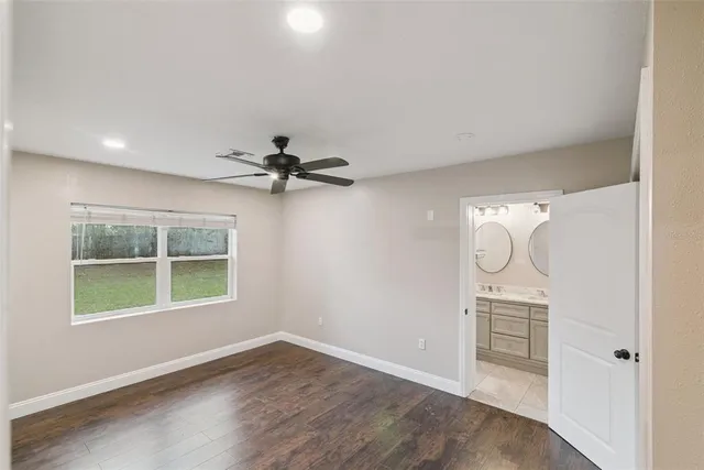 a view of a room with windows