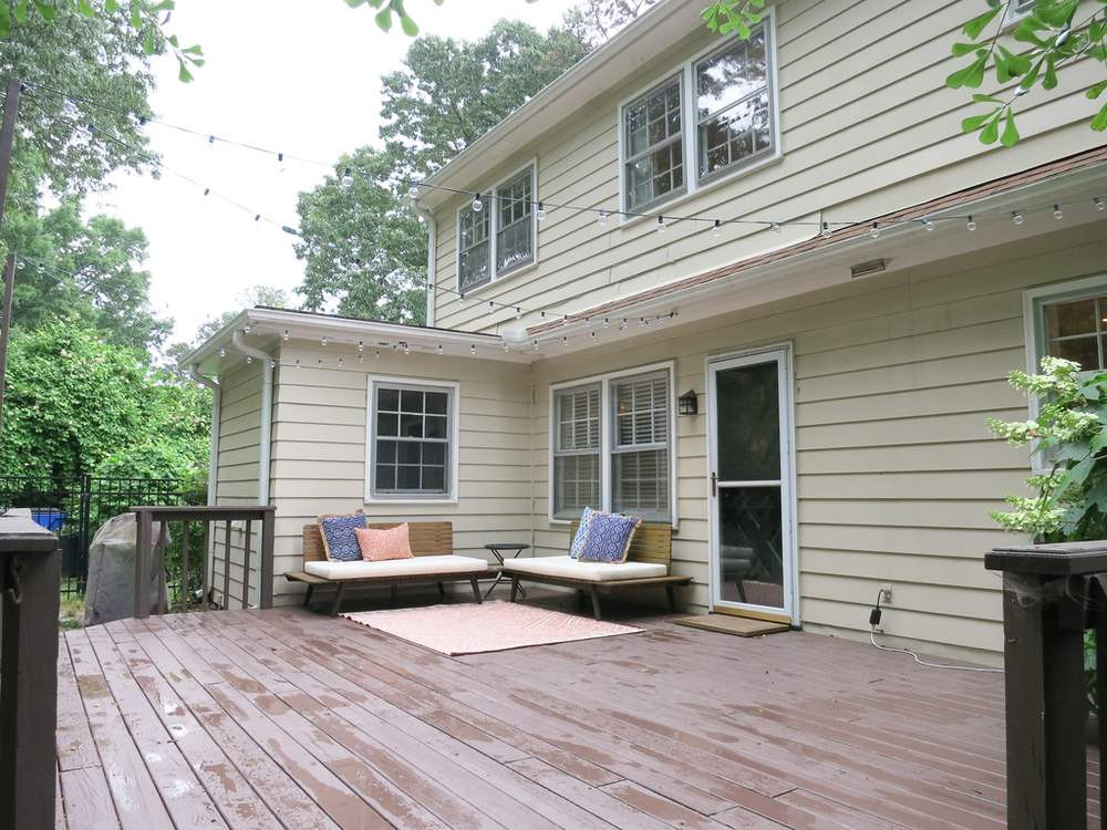 5215 Knollwood Road Raleigh, NC 27609 - Photo 27 of 30 Storage Shed & huge Deck in private fenced backyard surrounded by trees. Deck