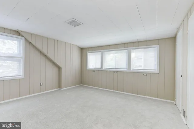 a view of a backyard with large trees