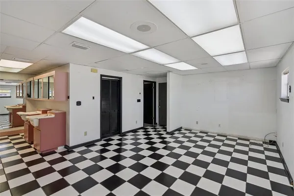 a black and white checkered floor