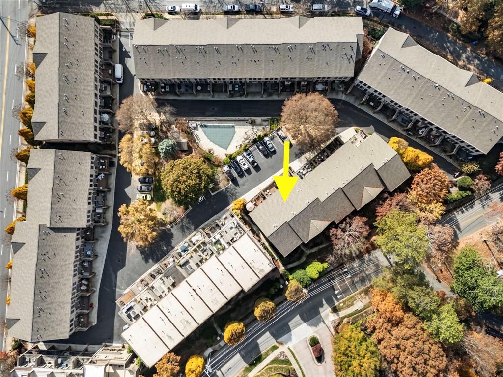 3611 Habersham Road Northwest Atlanta, GA 30305 - Photo 44 of 44 an aerial view of a house with a garden and fire pit