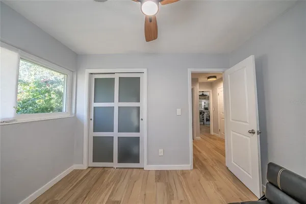 a view of a house with a large window