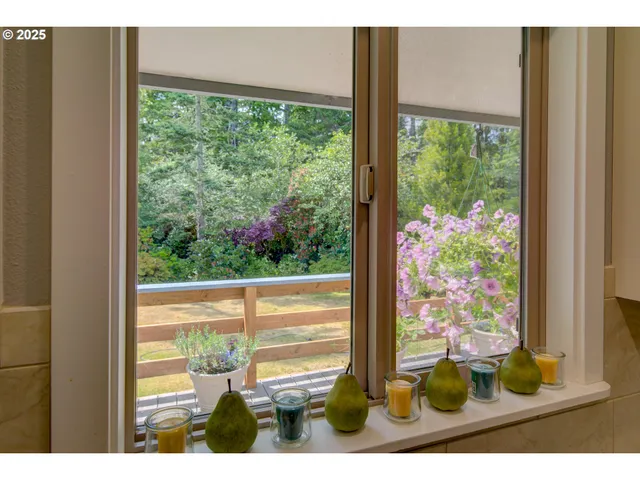 a view of a floor to ceiling window and a yard