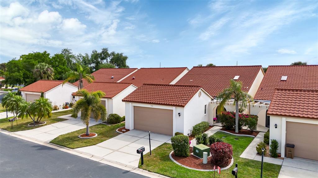 a aerial view of a house with garden