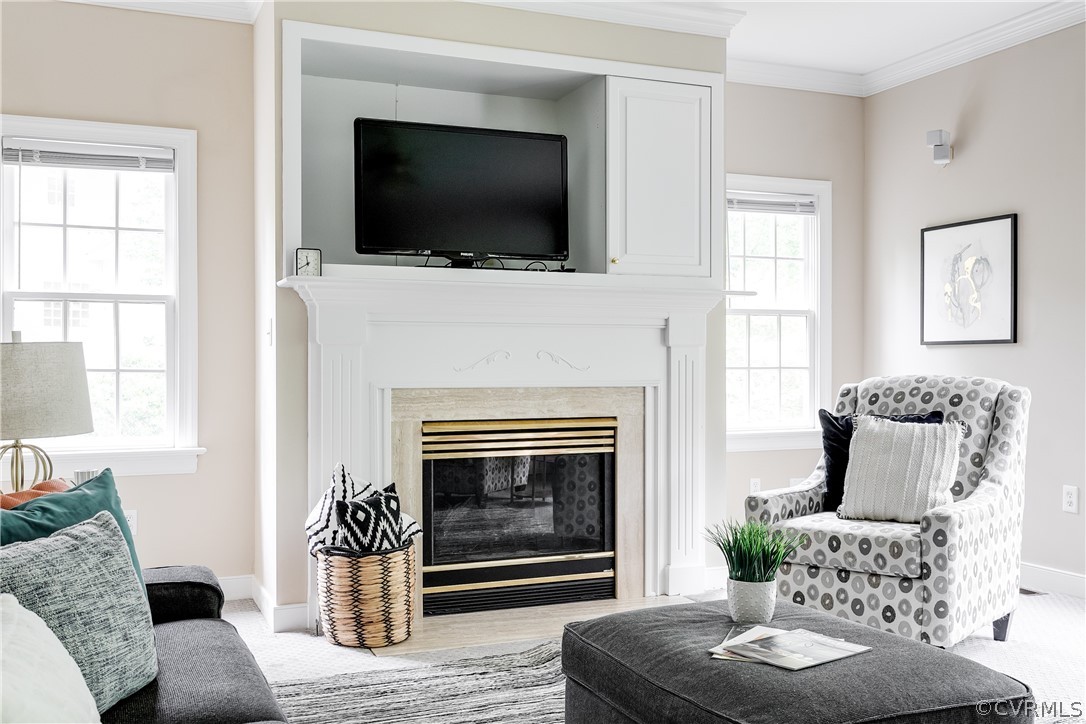 5304 West Shore Road Midlothian, VA 23112 - Photo 10 of 47 a living room with furniture a flat screen tv and a fireplace