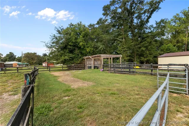 a view of a swimming pool with a yard