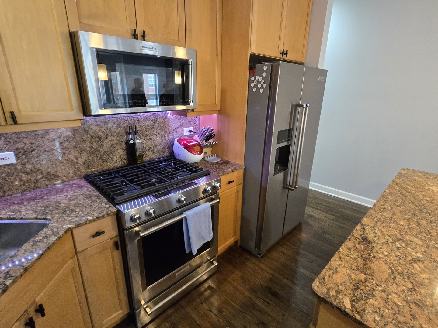 1915 South State Street, Unit 3 Chicago, IL 60616 - Photo 6 of 29 a kitchen with stainless steel appliances granite countertop a stove top oven a refrigerator and a microwave