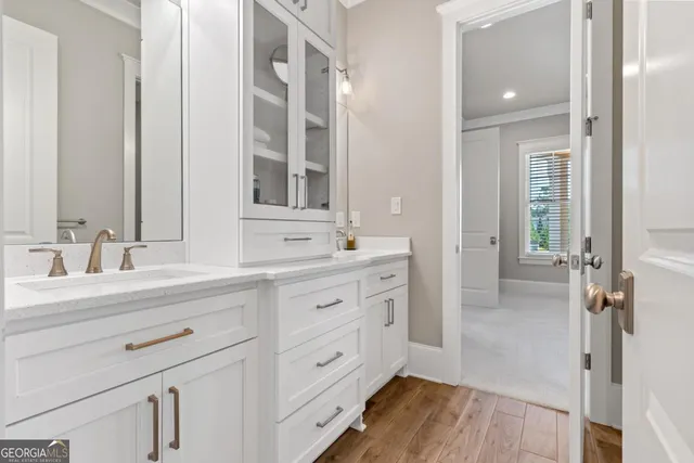 an aerial view of a house with a swimming pool