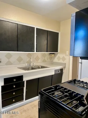 a kitchen with a sink and a stove