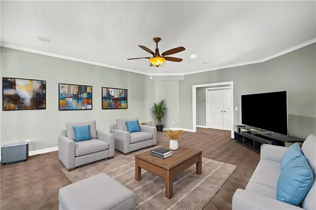 a view of a swimming pool with an outdoor seating