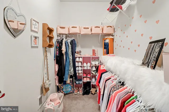 a view of walk in closet with clothes