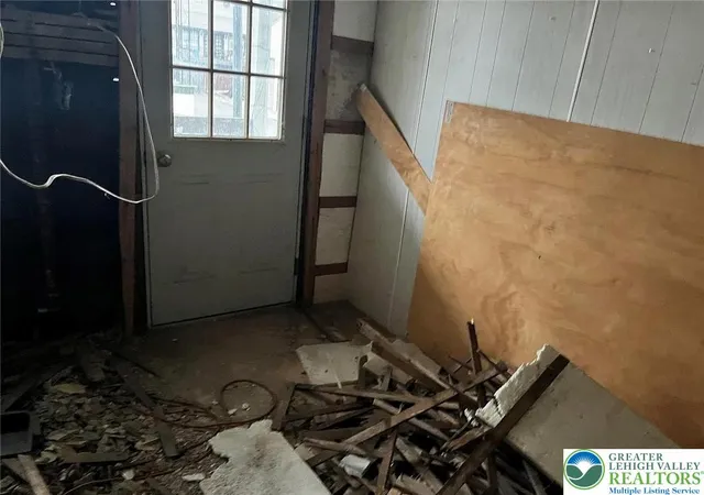 a view of a room with windows