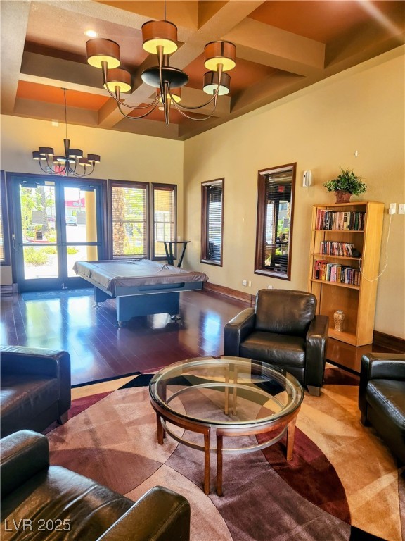 2300 East Silverado Ranch Boulevard, Unit 2158 Las Vegas, NV 89123 - Photo 17 of 19 89183 Recreation room with coffered ceiling, beame