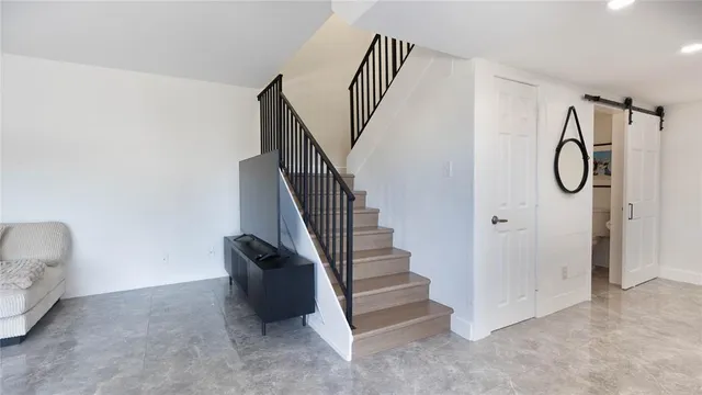 a view of entryway and workspace