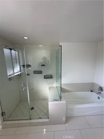 a bathroom with a bathtub and a shower
