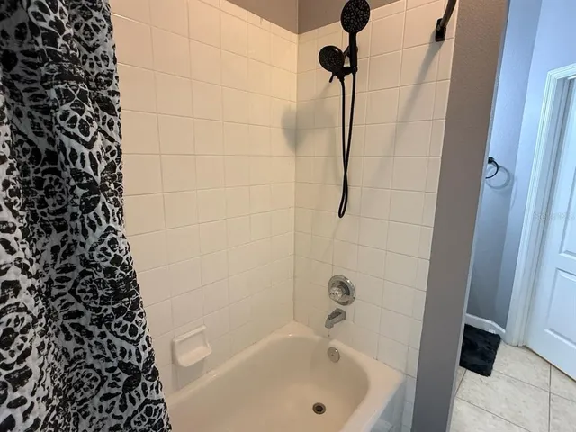 a bathroom with a bathtub
