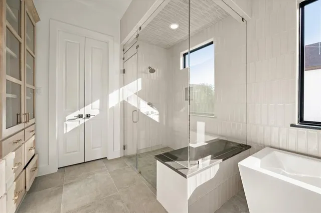 a room with table and mirror